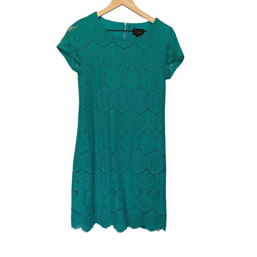 Laundry by Shelli Segal 6 Green Lace Dress Cocktail Party Short Sleeve Small